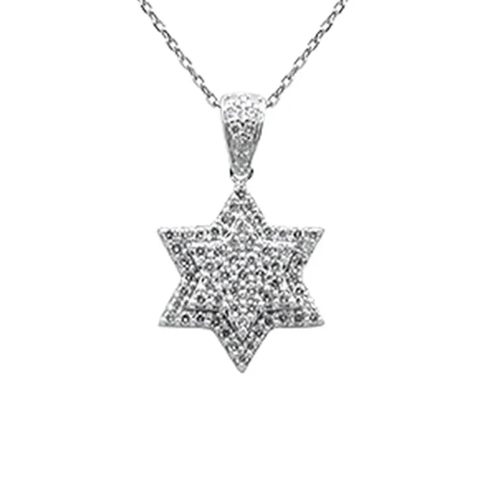 SPECIAL! .57ct G SI 14K White Gold Diamond Star of David Pendant Necklace 18″ Long