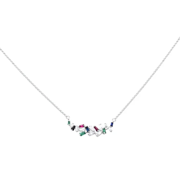 SPECIAL! .66ct G SI 14K White Gold Diamond & Multi Color Gemstone Pendant Necklace 18″ Long
