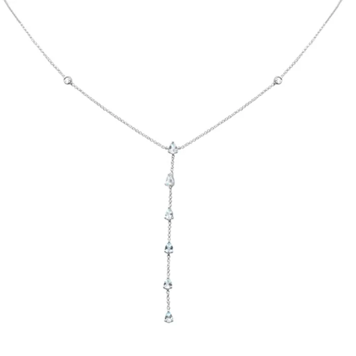 SPECIAL! .71ct G SI 14K White Gold Aquamarine Gemstone Lariat Necklace 16 + 2″ Ext