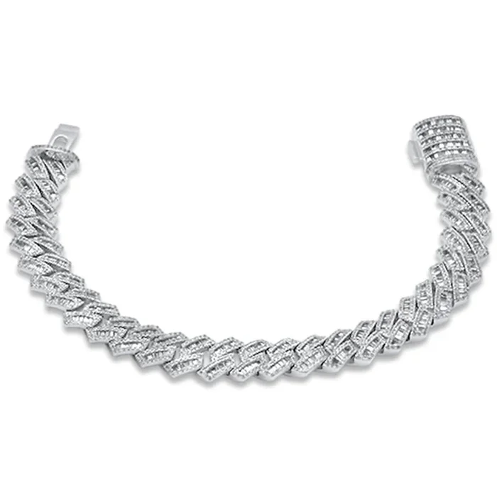 SPECIAL! 9MM 3.81ct G SI 14K White Gold Round & Baguette Diamond Cuban Bracelet 8″ Long