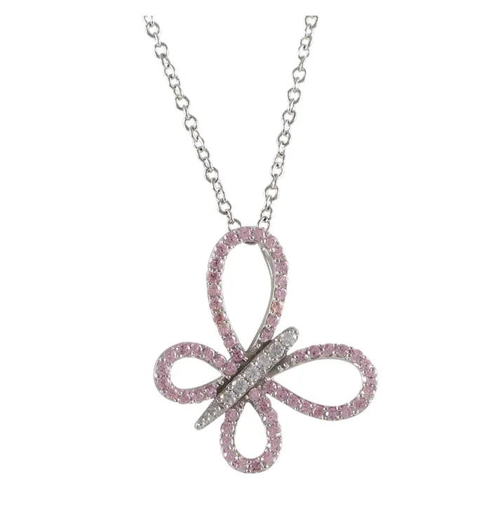 STERLING SILVER AND CZ PINK BUTTERFLY PENDANT