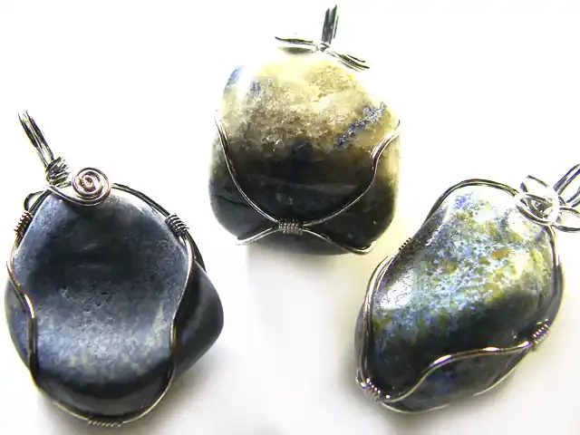 THREE AFGHANISTAN LAPIS WIRE WRAP PENDANT AG 1140