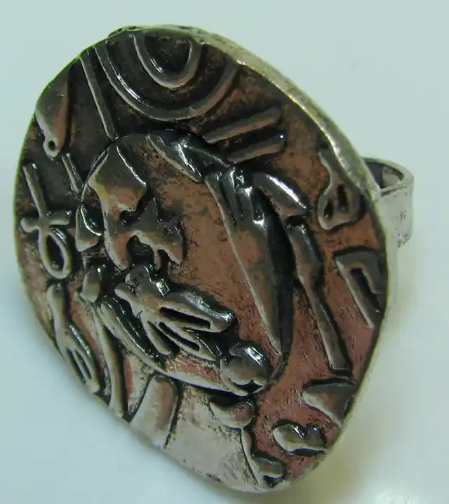 TRIBAL DESIGN SILVER RING WITH ADJUSTABLE BAND