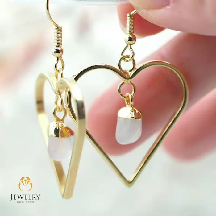 Tumbled beautiful Rose Quartz gemstone Heart shape earrings BR 178
