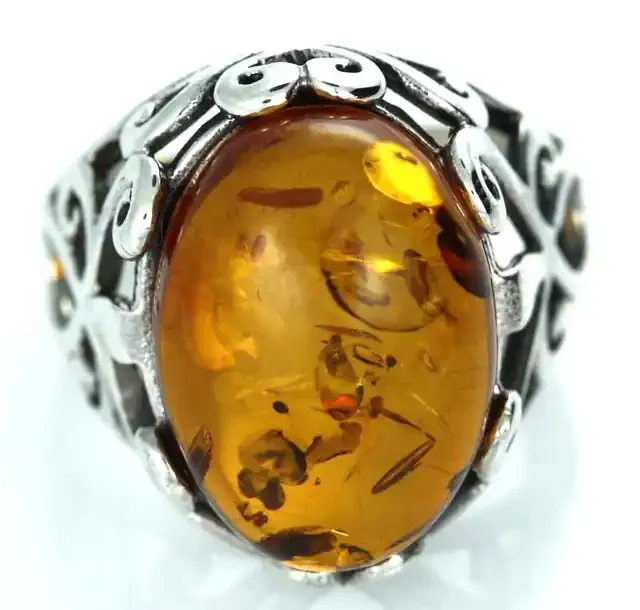 UNISEX AMBER SILVER 7.5 RINGS SIZE 34.40 CTS [SJ1449]
