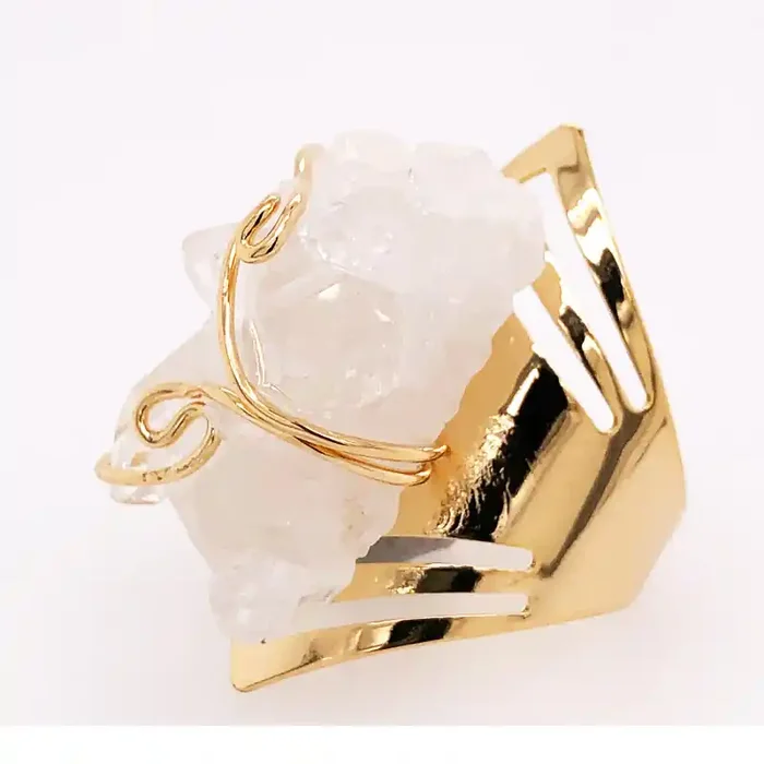 Wire wrapped Crystal Terminated Point Golden Ring BR 504
