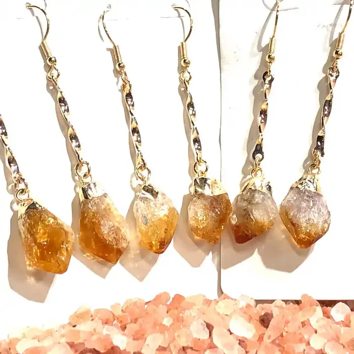 x3 Long Drop Raw Citrine Earrings BR 438