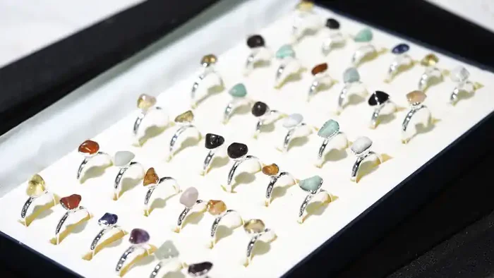 x36 set Tumbled Raw Gemstone Silver Plated Rings BR 871