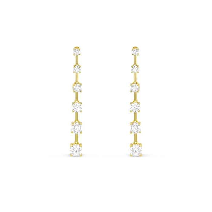 YELLOW GOLD PLATED STERLING SILVER CZ GRADUATING HANGING EARRINGS