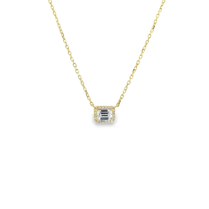 YELLOW GOLD PLATED STERLING SILVER CZ HALO BAGUETTE NECKLACE