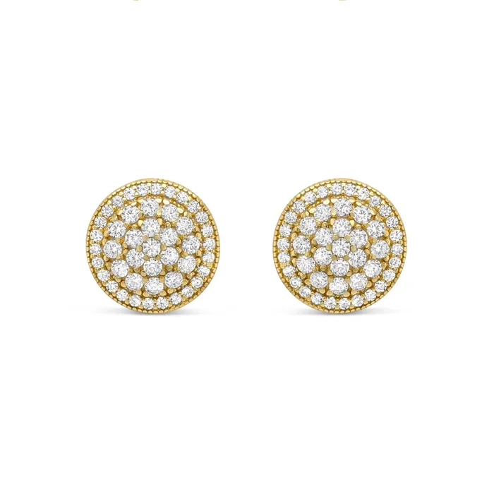 YELLOW GOLD PLATED STERLING SILVER CZ HALO STUD EARRINGS